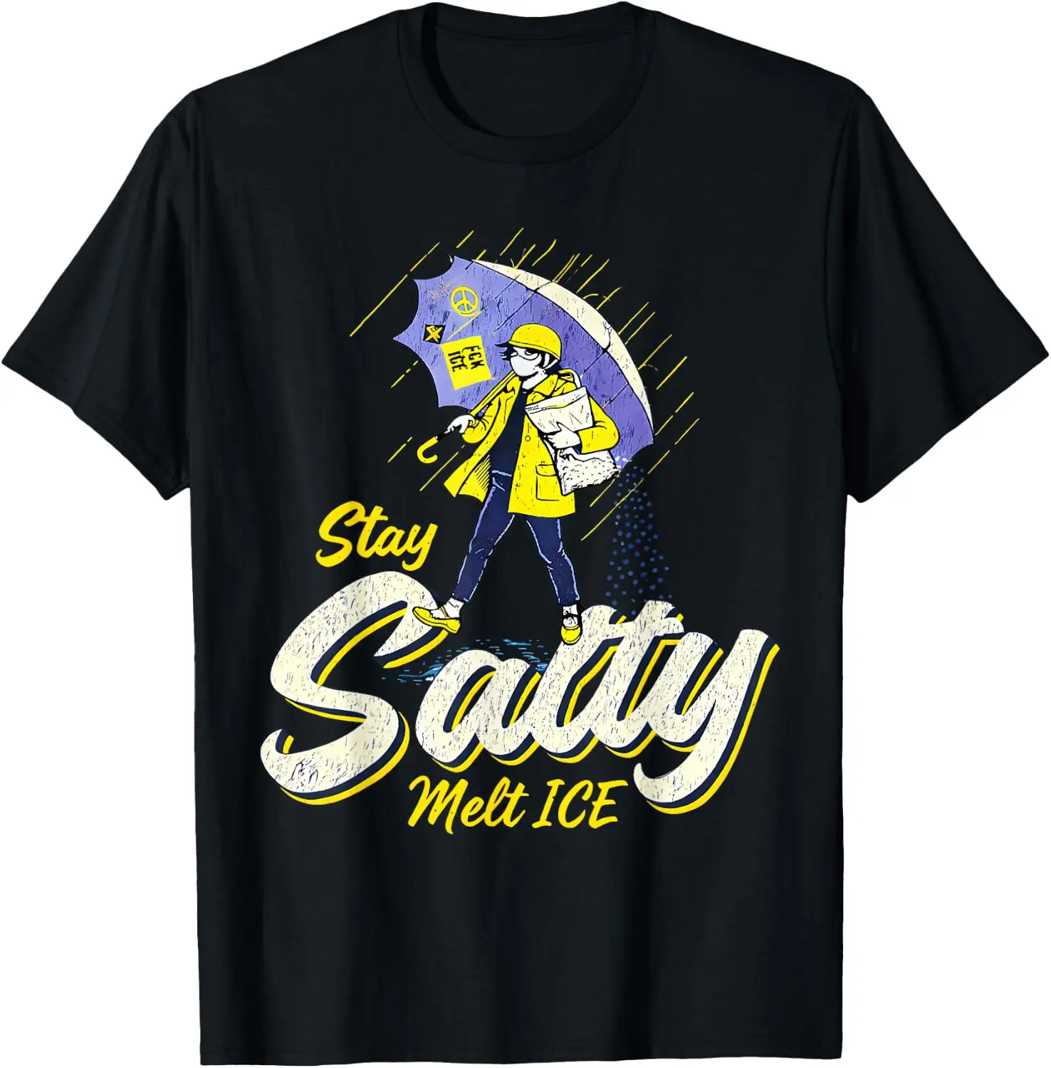 Stay Melt ICE Salty Political Retro T-Shirt Men Retro Vintage Slogan Printed T‑Shirt, Crew Neck Short Sleeve Distressed Graphic Tee Casual Daily Top for Men Holiday Gift
