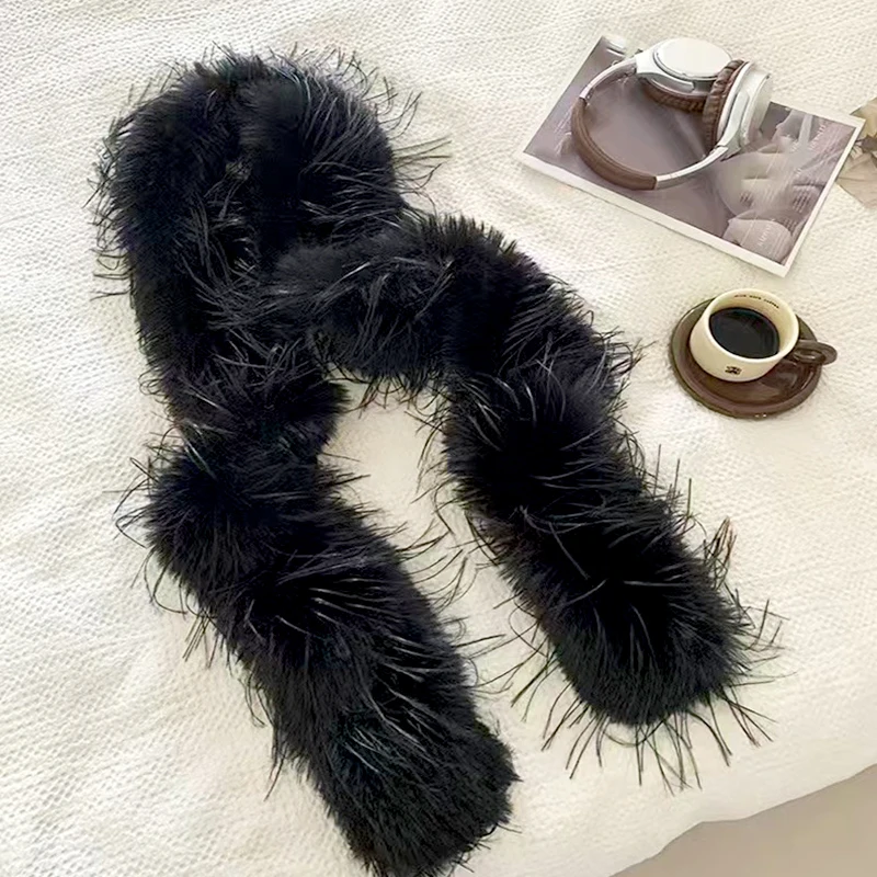 Winter Imitation Mink Fur Scarf Earmuffs Set Thickened Soft Warm Plush Solid Color Fur Collar Neck Long Scarf Couple Gift  ﻿