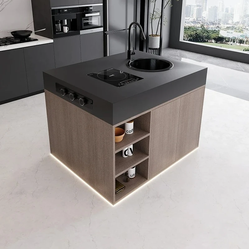 

Single island platform head rock slab island table, desk, cooking, sink, water bar collapse