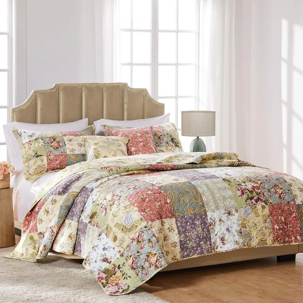 100% Pure Cotton Genuine Patchwork Double-sided Cotton Quilt Set, Full Set/large Size (5 Pieces), Multiple Colors