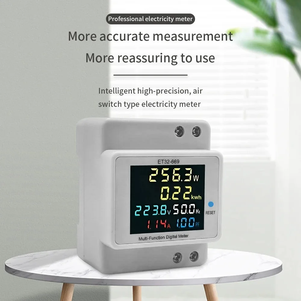 

6IN1 DIN-Rail AC Volt Monitor Guide Rail Power Tester Multi-function Digital Active Power Factor Energy Meter Single Phase 100A