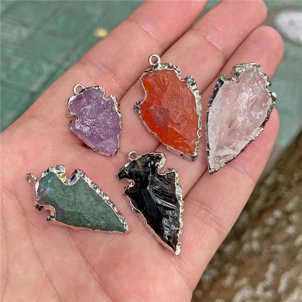 Natural Raw rough Stone Pendants Arrows Shape Healing Freedom Amethysts Gems Charms Fit Jewelry Making DIY Necklace Earrings