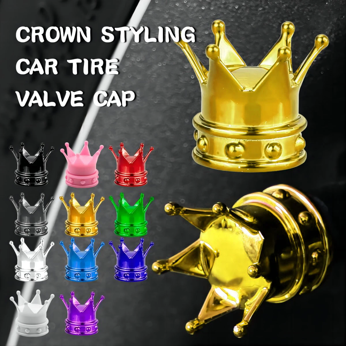 4 PCS Universal Crown Car Wheel Tire Valve Caps Tyre Rim Stem Covers Airdust For Car Accessories Motorcycle Decoration 2024