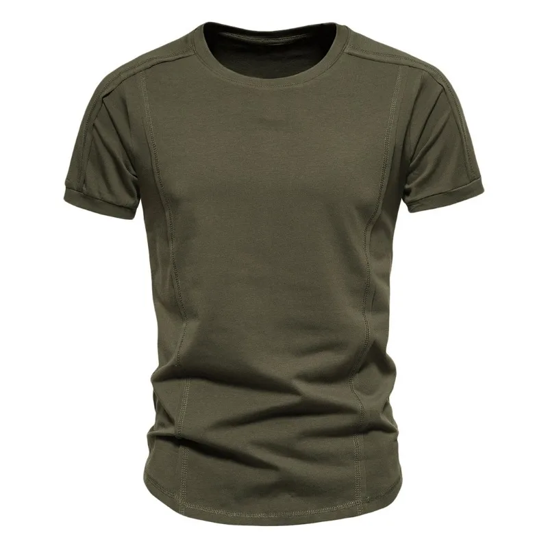 Men's Fashionable Short Sleeved T-shirt for Foreign Trade, Cotton Base Shirt, Summer Solid Color Round Neck Half Sleeved Trend