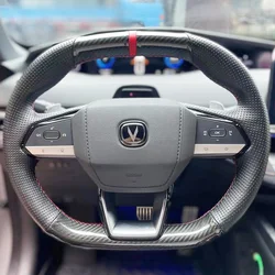 Hand-Stitch Non-slip Black Nappa Leather&Carbon Fiber Car Steering Wheel Cover for Chang an UNI-V IDD UNI-K Cs55plus 2022-2024