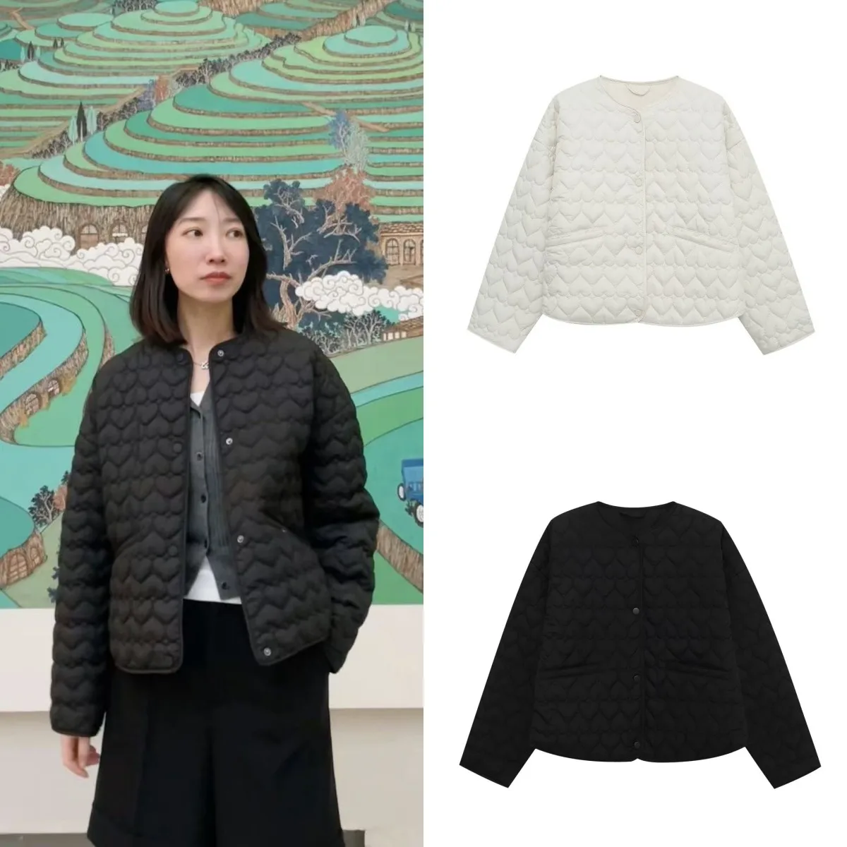 LIBIELIY Autumn Collection Women's Wear Features A Gentle And Cute Heart-shaped Quilted Lightweight Jacket And Short Coat