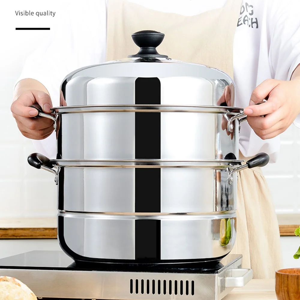 20L Cooking Steamer Pot Stainless Steel Cookware Pots Steamer Soup Pot 34cm