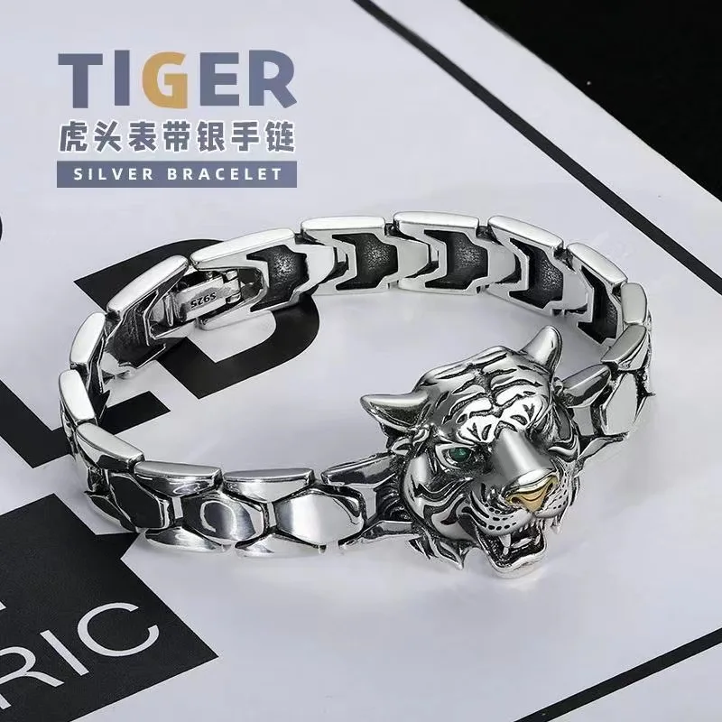 High-end Original Design Tiger Head Bracelet for Men with Personality and Domineering Braided Retro Bracelet Gift