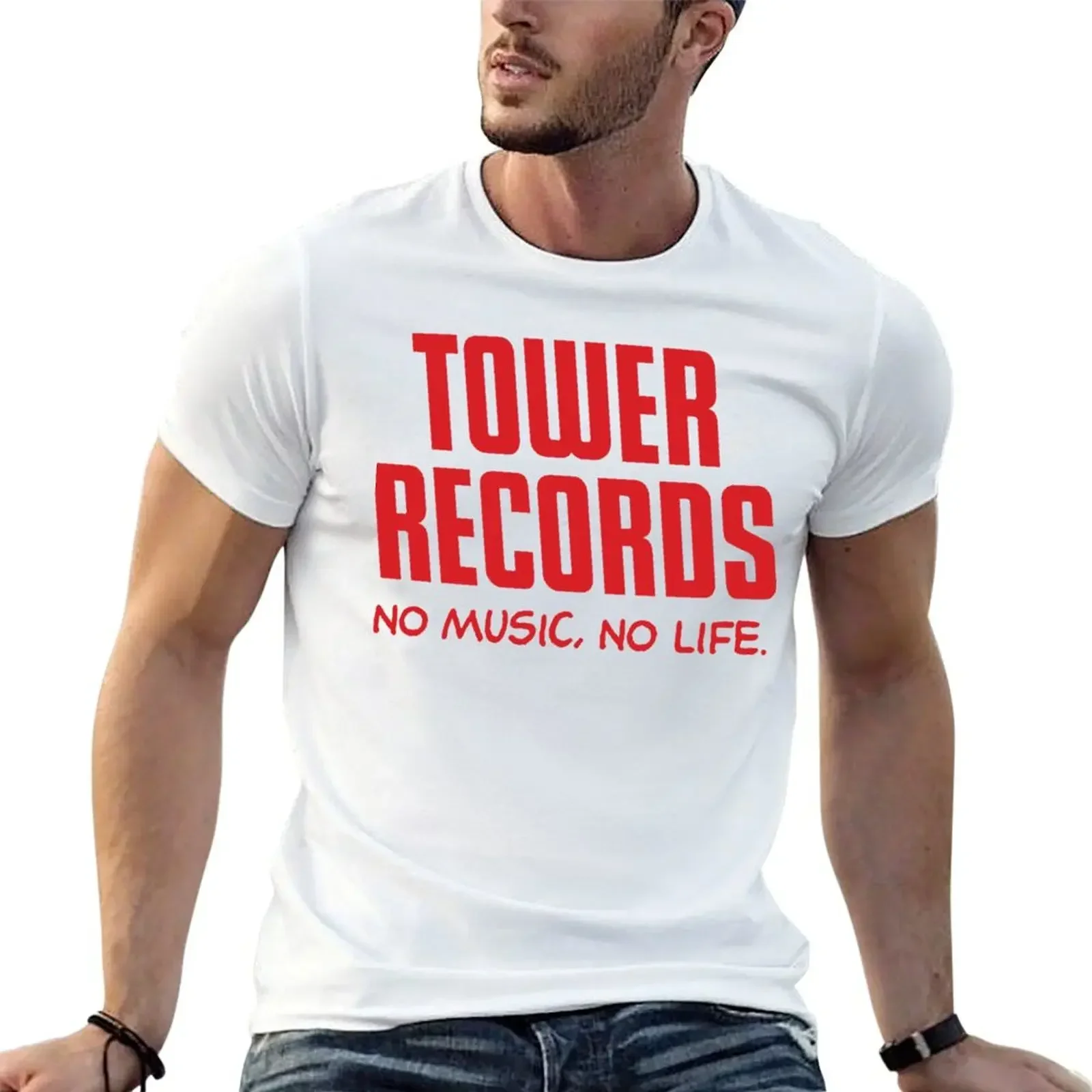 TOWER RECORDS - VINTAGE - RETRO T-Shirt cotton graphic tees basketball graphic tees men t shirt