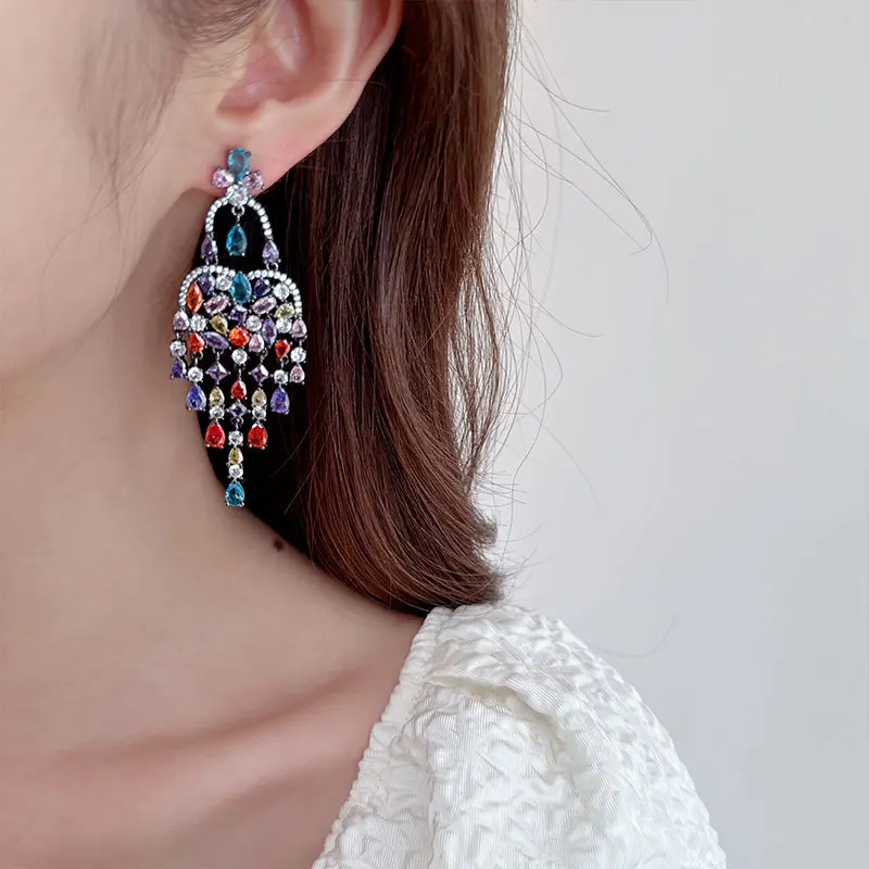 Colorful Vacation Style Long Big Dangle Dangle Earrings for Women Shiny Zircon Beach Summer Party Jewelry Gift