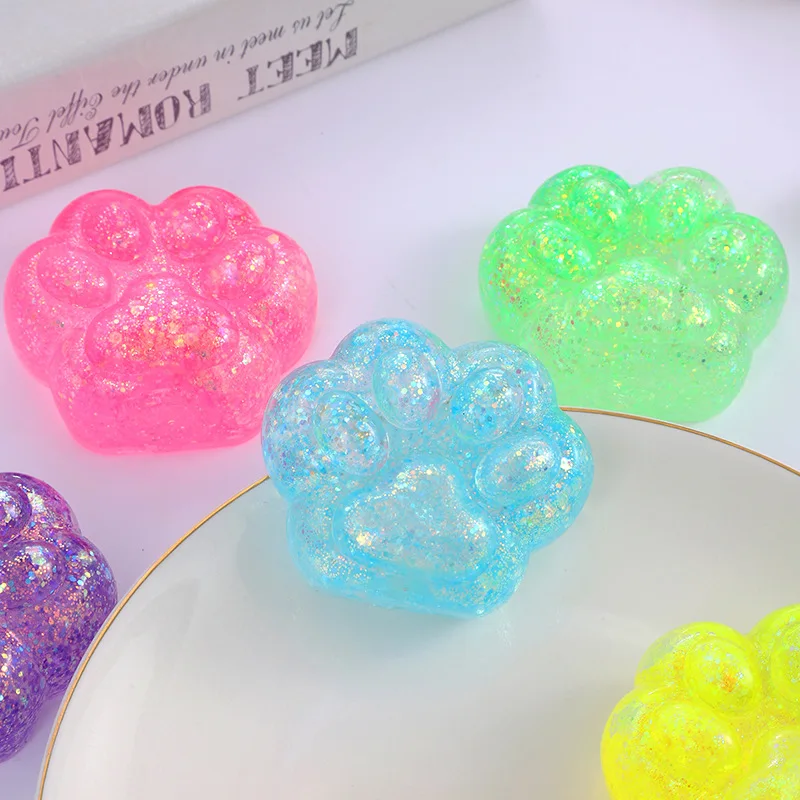 3 Stück Kawaii Katzenpfoten-Klebespielzeug, Weiche Realistische Glitzer-Katzenkrallen, Quetschbare Stressabbau-Spielzeuge für Kinder und Erwachsene, Einzigartige Geschenke