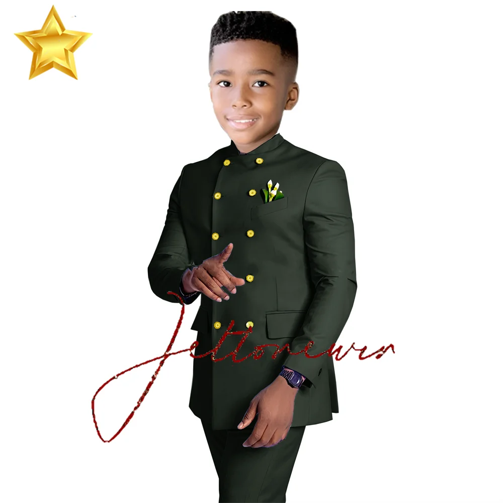 Burgundy Suit for Boys Wedding Tuxedo for 2-16 Years Old Double-breasted Jacket and Pants 2-piece Set Gold Buttons Blazer