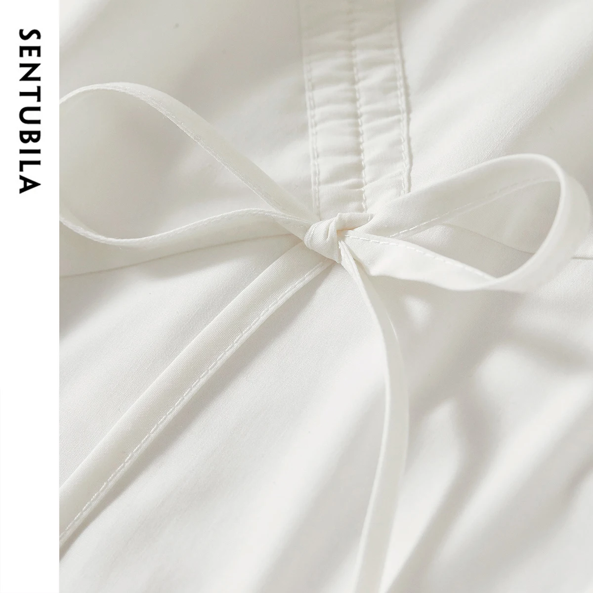 Sentubila White Elegant Skirt Women's Autumn New High Waist A-line Umbrella Shirring Solid Elastic Waist Skirt Casual 132Q48743