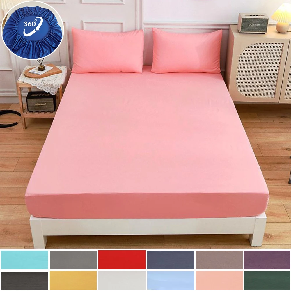 Solid Color Bed Sheet Single Anti Slip Fixed Bed Cover Fully Wrapped Mattress Dust-proof Protection Bed Cover Sombrero De Cama