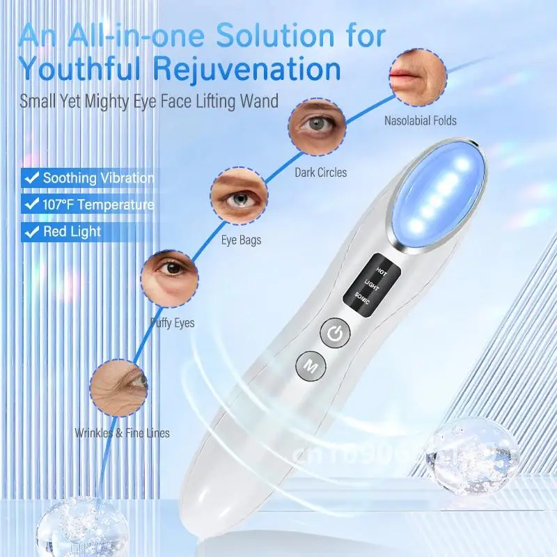 Electric Eye Massager Pen LED Photon Therapy Vibration Heated Anti-aging Wrinkle Removal Device Dark Circle Puffiness Skin Care