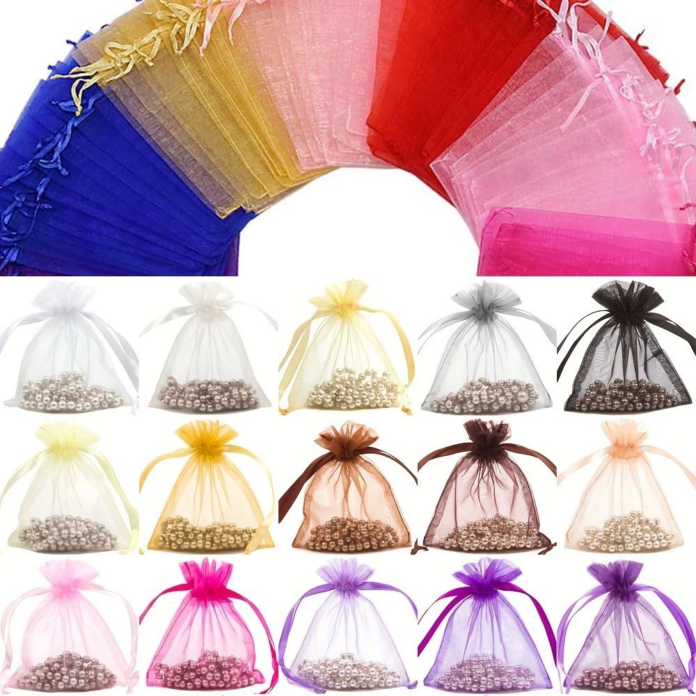 20pcs 5x7 7x9 9x12 cm Jewelry Packaging Organza Drawstring Bags Gift Pouches Necklace Packing Display Bracelet Bags Diy Making