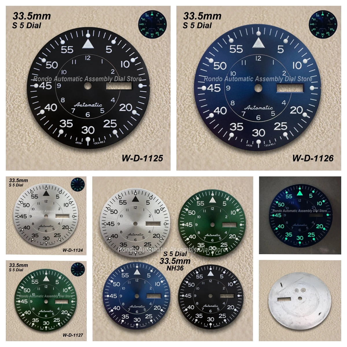 

33.5mm S 5 Logo Sunray Dial Fit NH36/4R36 Movement Green Luminous High Quality Watch Modification Accessories