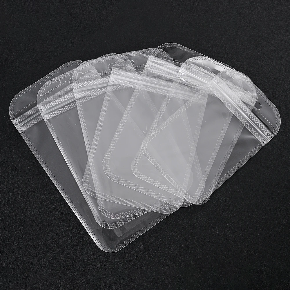 50pcs Multi-size Clear OPP Self‑Seal Bags Transparent Zip Lock Pouches With Hang Hole for Jewelry Small Accessories Packaging