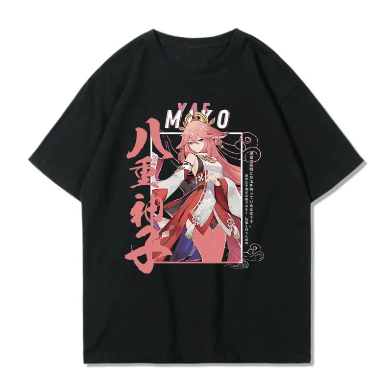 Harajuku Anime Hot Game Genshin YAE MIKO Women T-shirt Casual Short Sleeve T Shirt Fashion Woman Blouses 2022 Y2k Clothes Tops