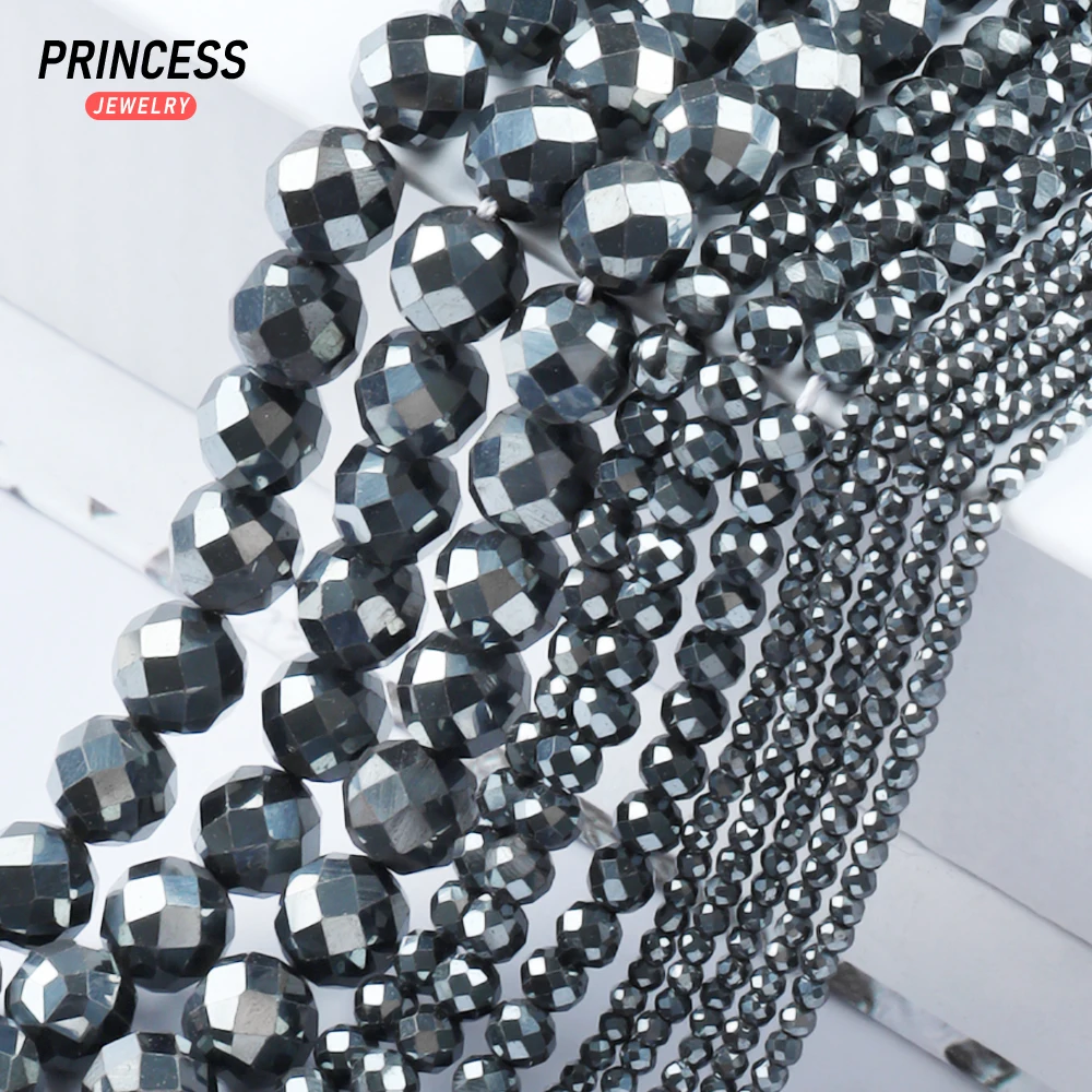 A++ Natural Hematite 2 3 4 6 8 10mm Shiny Faceted Beads for Jewelry Making Bracelets Wholesale Stone Beads DIY Accessories