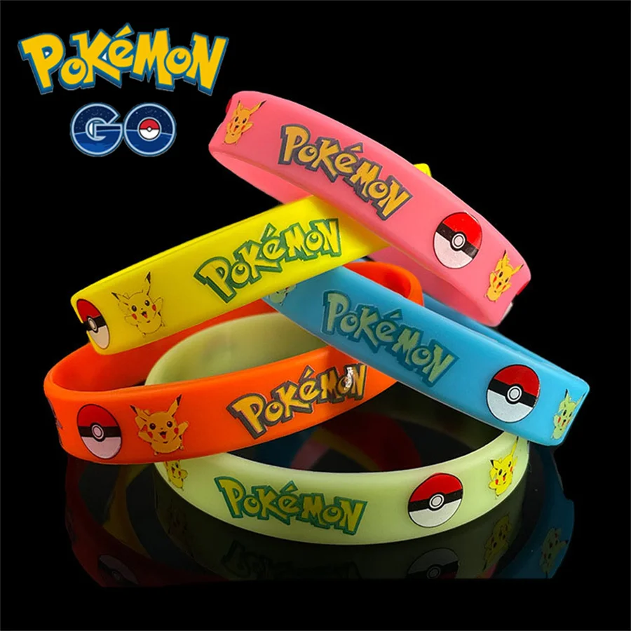 Pokemon Children's Silicone Bracelet Pikachu Luminous Color Bracelet Couple Animation Party Wrist Band Boy Toy Jewelry Gift