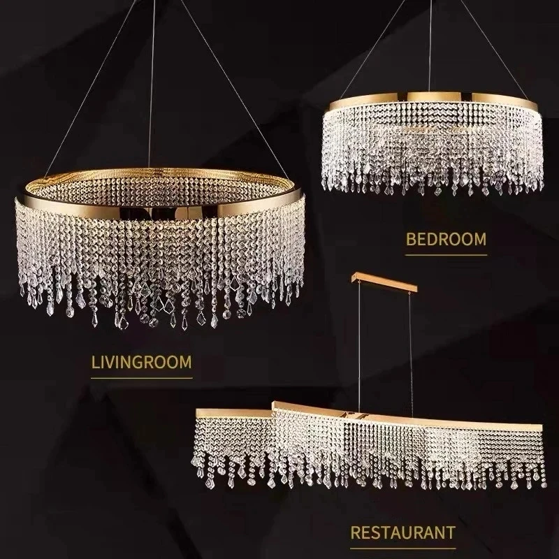 nordic k9 lustre de cristal luxo pendurado lampada ouro led circulo teto pingente de luz lustre decoracao de casa venda de fabrica 2024 01