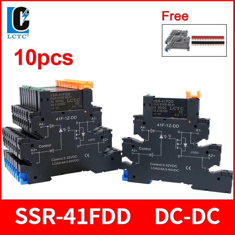 10PCS DIN Rail Mounted Solid State Relay Slim SSR Relay Module DC Control AC DC Control DC 6A SSR-41FDA/DD image 3