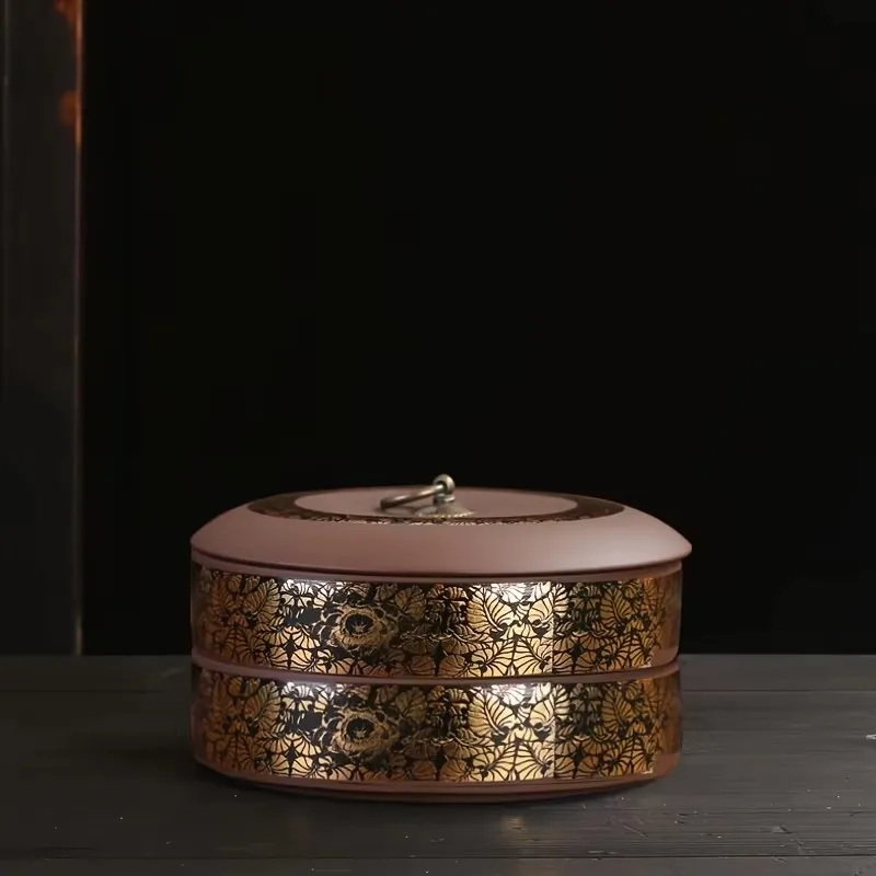 Retro Purple Clay Tea Tanks Round Double-layer Tea Cans Large Capacity Food Cookies Storage Box Dried Fruit Jars Tea Canister