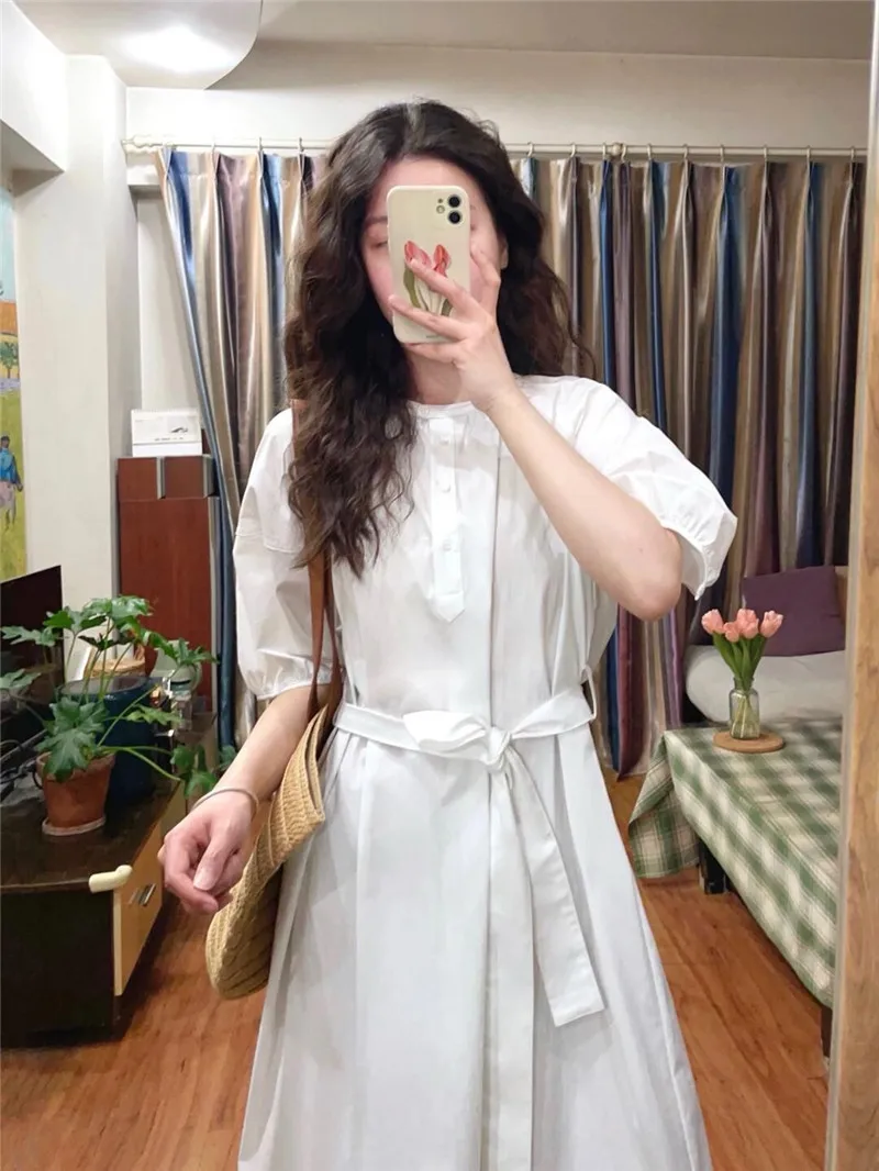 Lace-up Tunic Vestidos Mujer Short Sleeve Dress Temperament Vestido Elegant 2024 Woman Dresses Summer New Shirts Robes