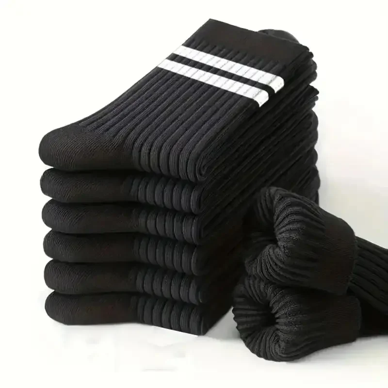 6pairs Men's Socks Spring Autumn Simple Casual Black White Striped Socks Breathable Mid Tube Sock High-quality Round