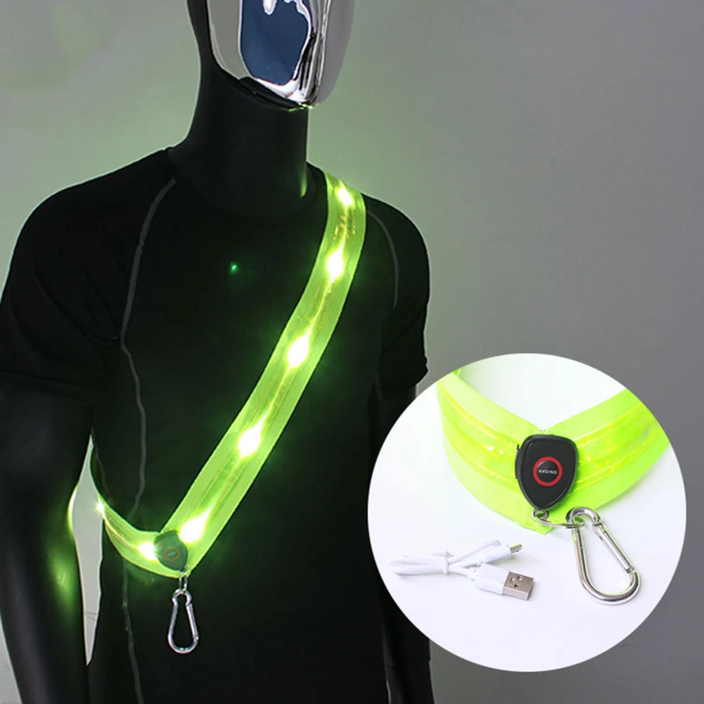 LED Reflective Running Belt Rechargeable Cycling LED Shoulder Straps Night Safety Outdoor Hiking Jogging Walking Light Gear