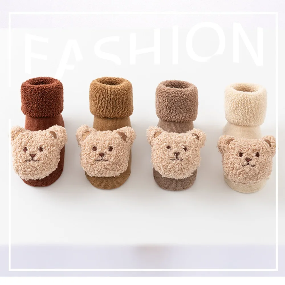 Thickening Combed Cotton Winter Soft Cotton Bear Socks Little Bear Anti Slip Soled Sock Antiskid Newborn Toddler Sock Girl