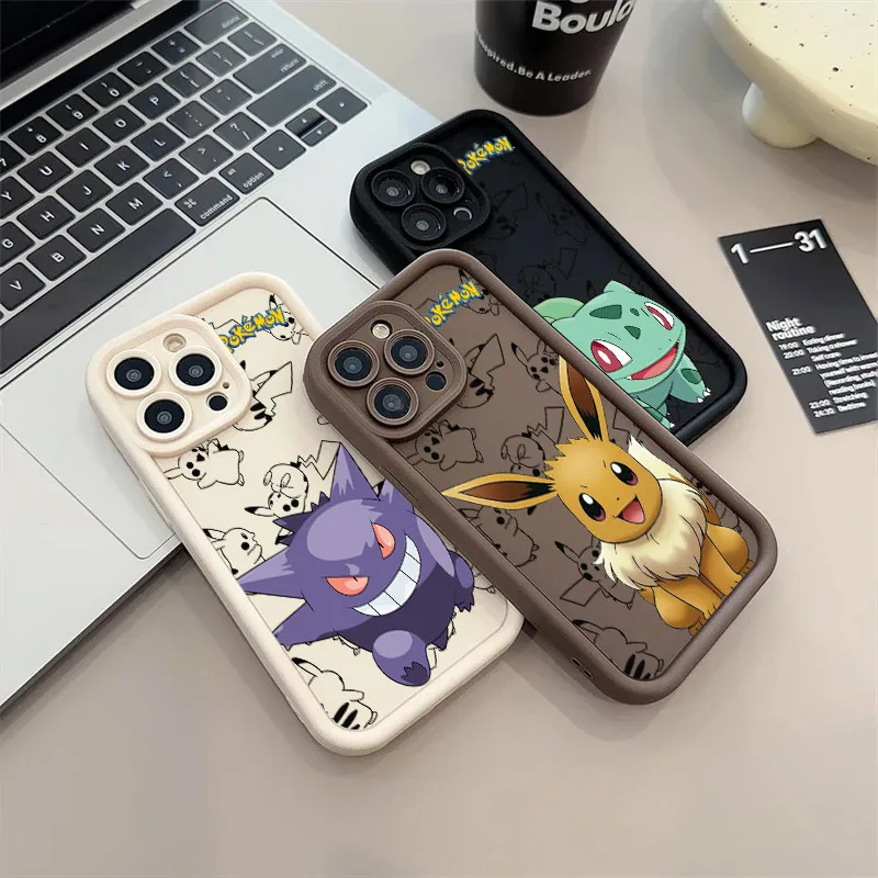 Eevee Gengar Pokemon Anime Soft Silicone Case For iPhone 16 Pro 14 15 Plus 11 12 13 Mini 16 Pro Max Coque Shockproof Phone Cover