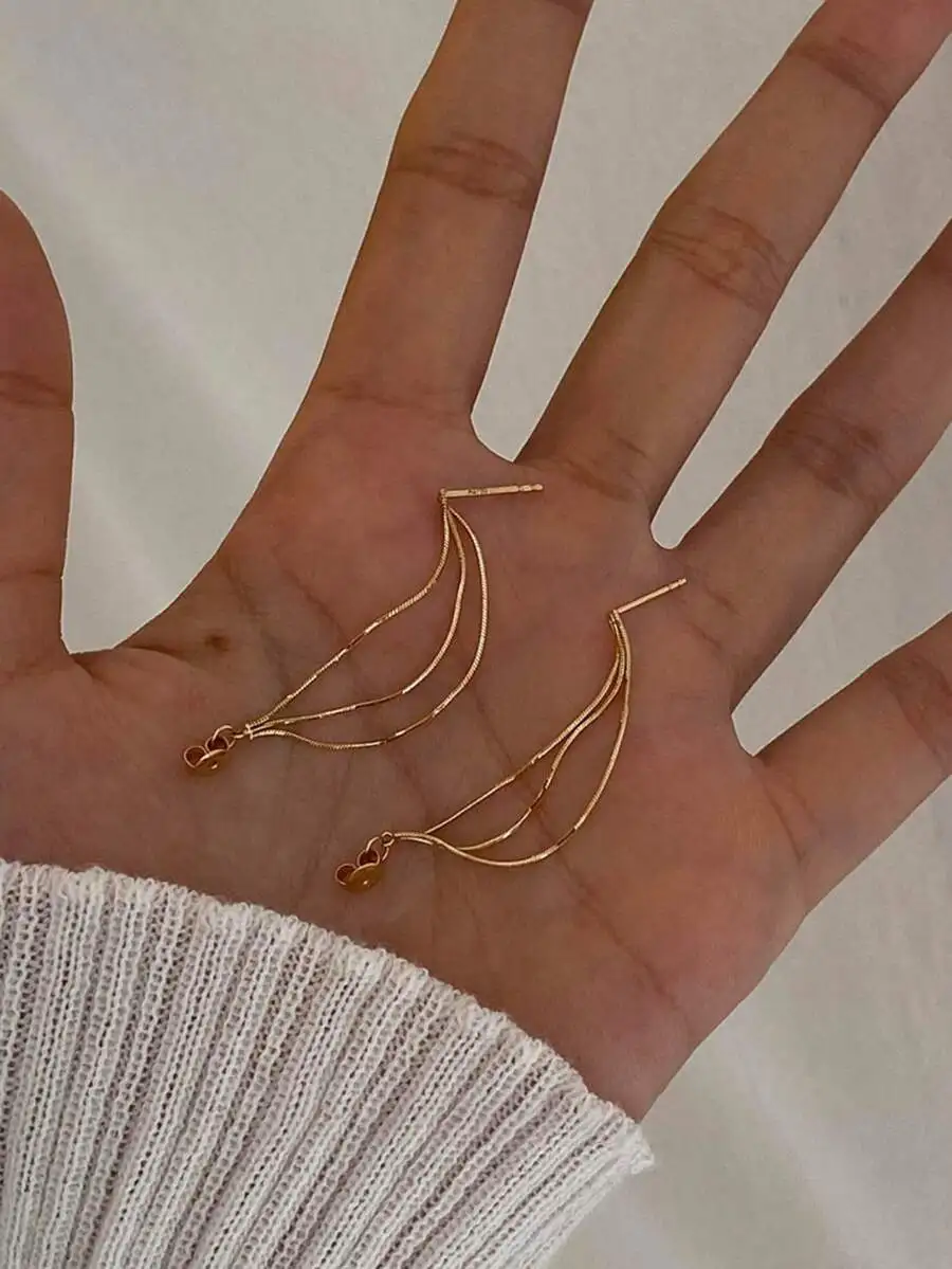 

Delicate Gold-Plated Multi-Layer Chain Drop Earrings For Women, Elegant Dangling Design Perfect For Parties, Weddings, Gifts