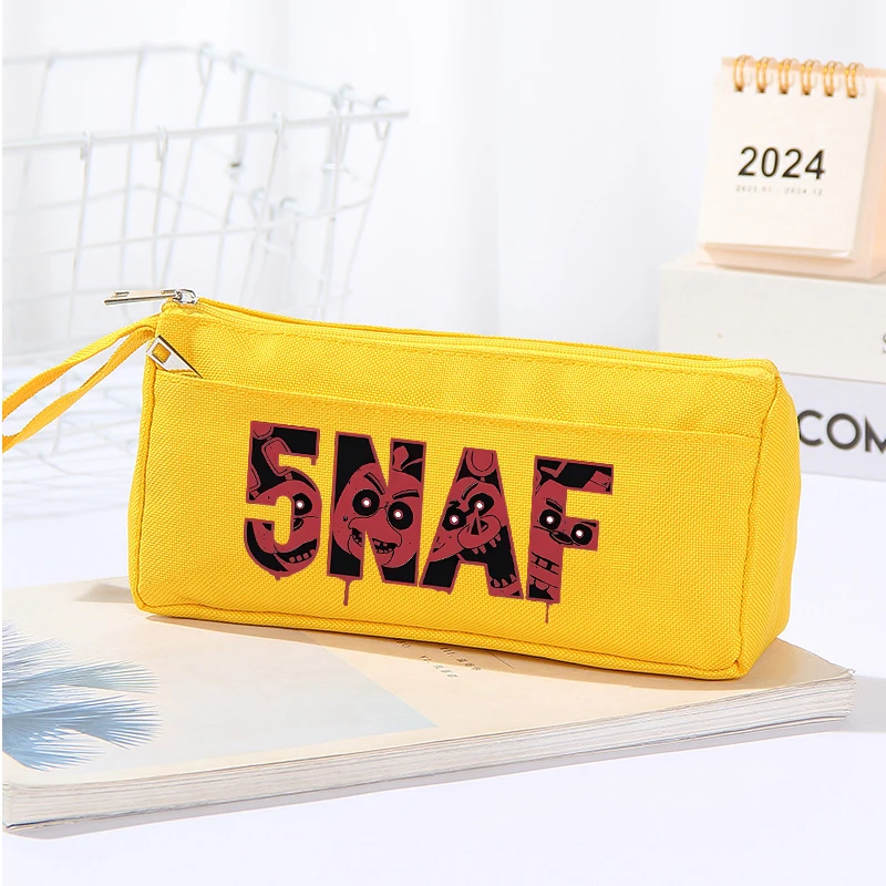 خمس ليال في فريدي 2 مقلمة لطيف أنيمي النايلون القلم حقيبة طالب طبقة مزدوجة سعة كبيرة قلم رصاص الحقيبة أكياس القرطاسية