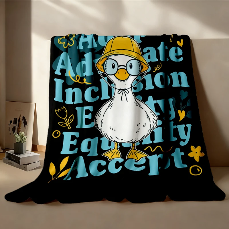 Cute Goose Accept Adapt Advocate Flannel Blanket, Funny Meme Autism Flannel Throw, Counselor Cozy Blanket