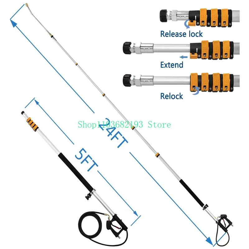 Telescopic High Pressure Washer Accessories, Car Washing Machine, Five-Section Nozzle Extension Rod, 24