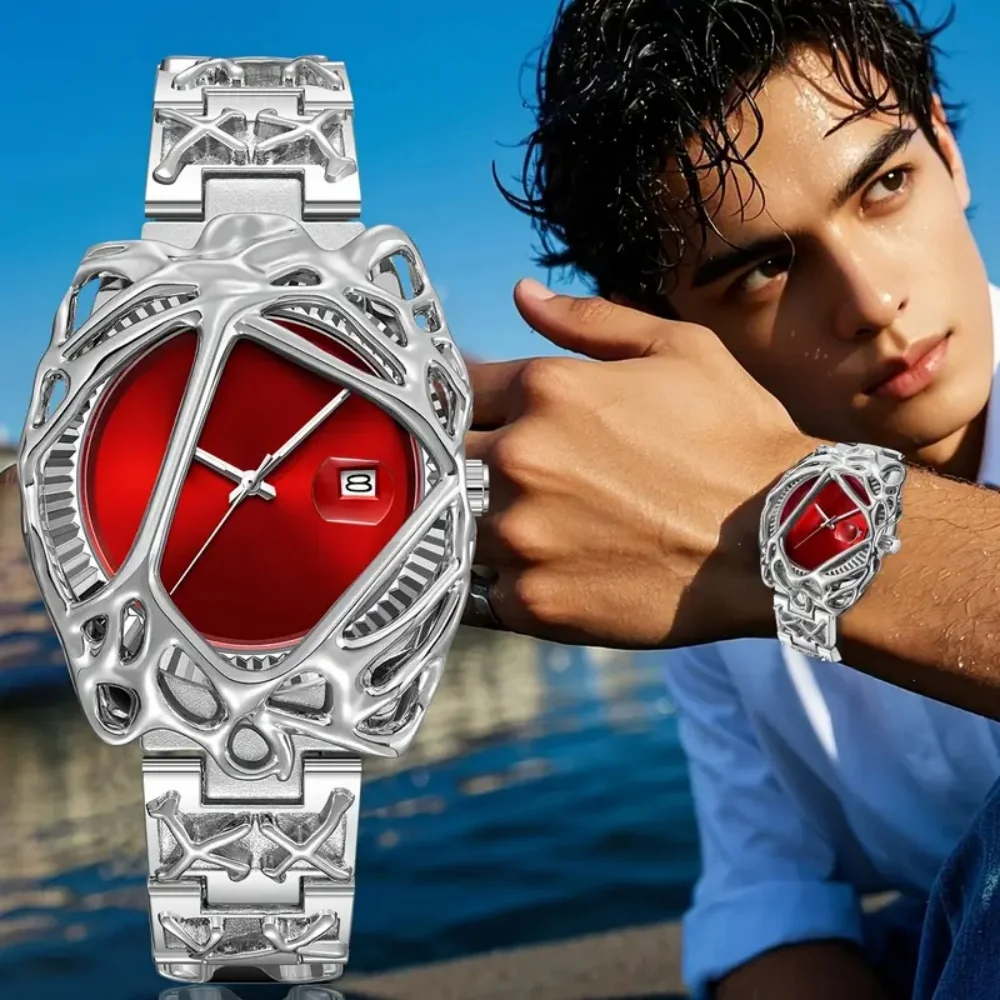 Hip-Hop Street Style Cool and Luxurious Men's Quartz Watch - European and American Classic Punk Style Sports Watch, High Quality, with Calendar Display, Suitable for Casual and Formal Occasions