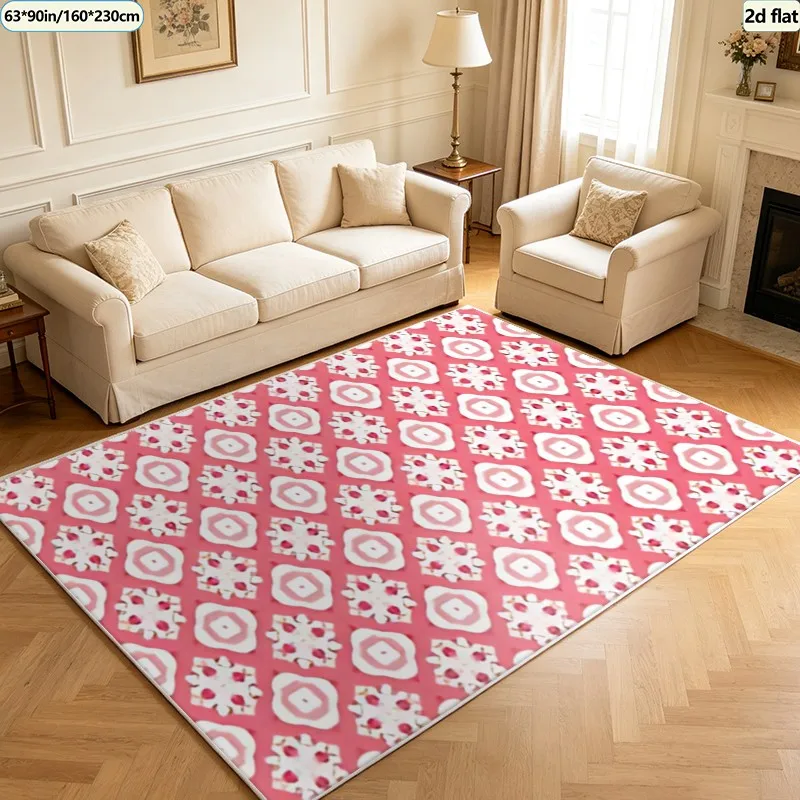 1 Piece of Pink and White Geometric Checkered Pattern Carpet, Soft and Comfortable, Suitable for All Seasons, Lightweight and Easy to Maintain, Home Decor, Room Decoration, Suitable for Winter, Autumn, and Is Perfect for Living Room, Bedroom, Dining Area