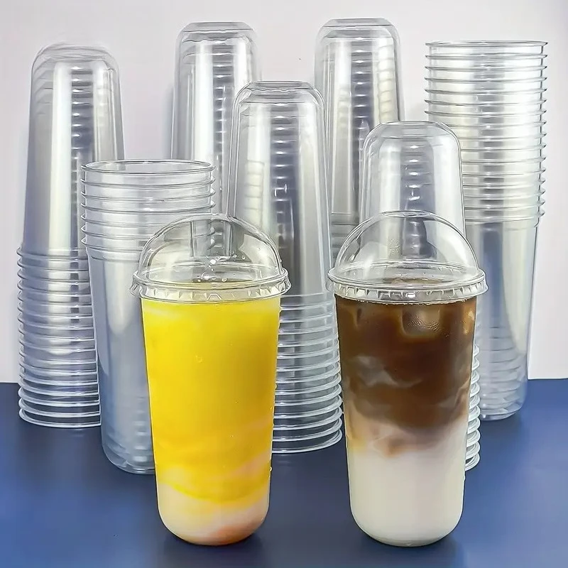 Vasos de plástico transparente para bebidas con tapas, contenedores desechables para bebidas frías, para leche, té, jugo, café helado, helado, postre, fiesta