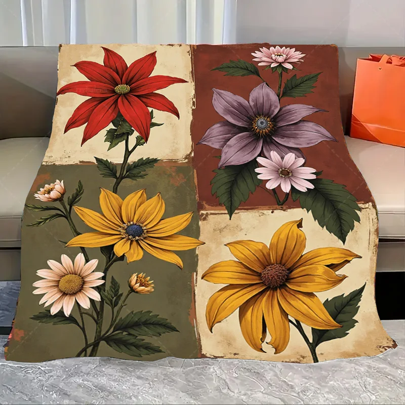 

1pc Flannel Blanket Vintage Floral Patchwork Blanket for Cozy Living Room Decor