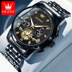 OLEVS Quartz Men's Watch Luxury Brand Waterproof Multi functional Lunar Phase Chronograph Code Watch Business Classic Men Watch