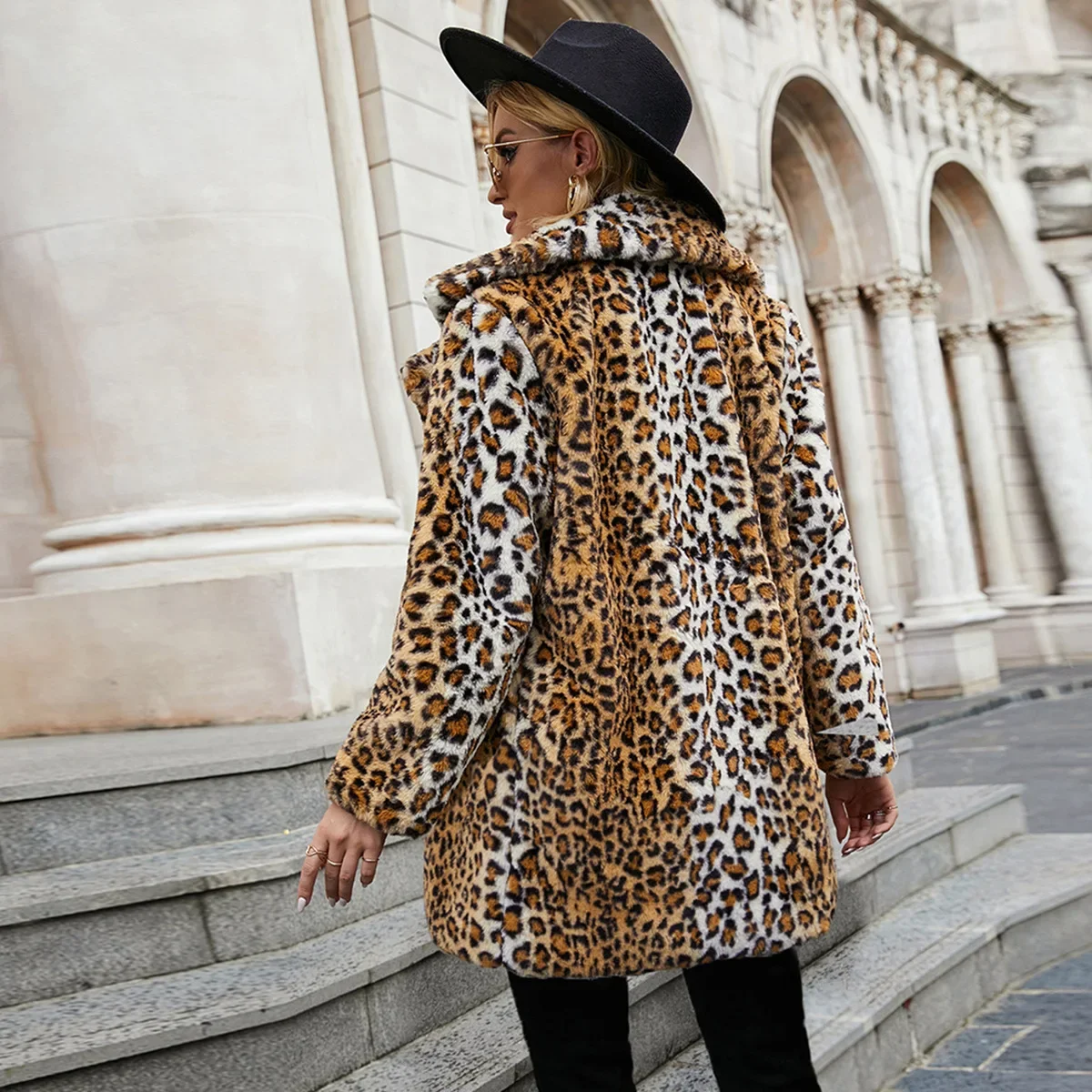 Leopard Pattern Fashion Imitation Fur Coat Women Autumn and Winter New Faux Fur Coat Long Jacket Women