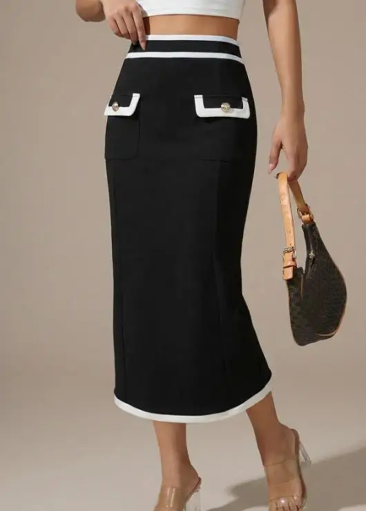 

Women's Skirt 2026 Spring Slimming New Fashionable and Elegant Socialite Style Contrasting Color Splicing Hip Hugging Skirt