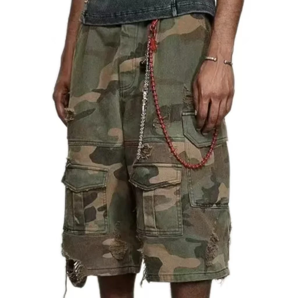

Камуфляжные рваные потертые старые мужские винтажные свободные широкие брюки в американском стиле ретро в стиле хип-хоп с карманами в готическом стиле High Street повседневные джинсы