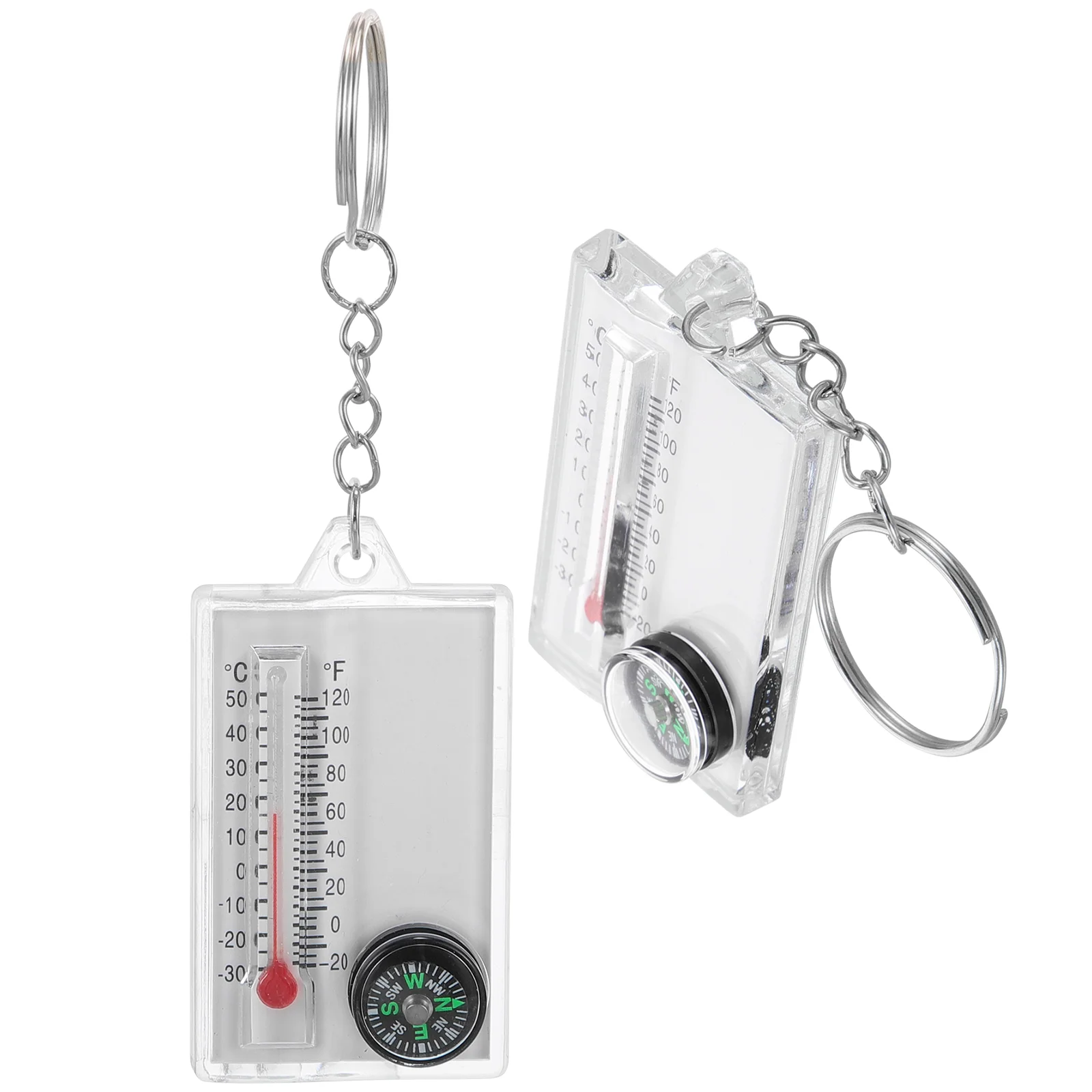 2 Pcs Compass Thermometer Pocket Size Hiking Survival Outdoor Accessory Accessories with Keyring