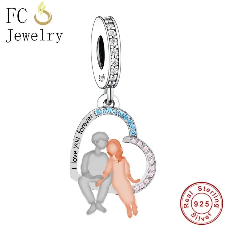 

Fit Original Pan Charm Bracelet 925 Sterling Silver Boy and Girl Sitting Together Bead For Making Women Girlfriend Berloque