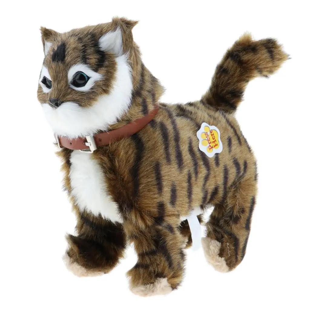 Meow Wagging Electronic Animal Toy Plush Cat Toy Stuffed Toy Children Gifts Brown