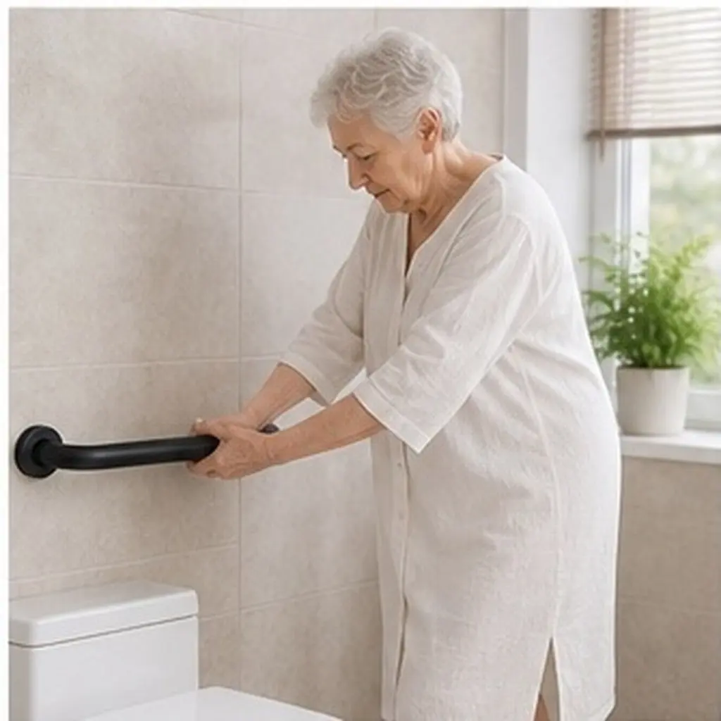 43Cm Black Finish Stainless Steel Safety Grab Bar Non-Slip Bathroom Armrest for Elderly Injured Disabled Toilet Shower