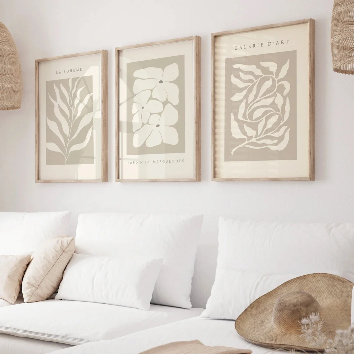 3 piezas de impresiones artísticas en lienzo botánico beige neutro abstracto, carteles minimalistas sin marco para decoración